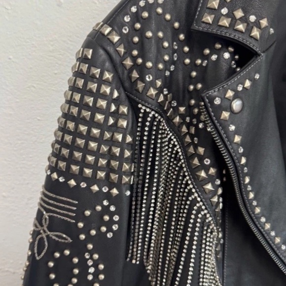 Double D Ranch Rhinestone Fringe Cowboy Leather Jacket beaded crystal RTL 1395 - Picture 12 of 14